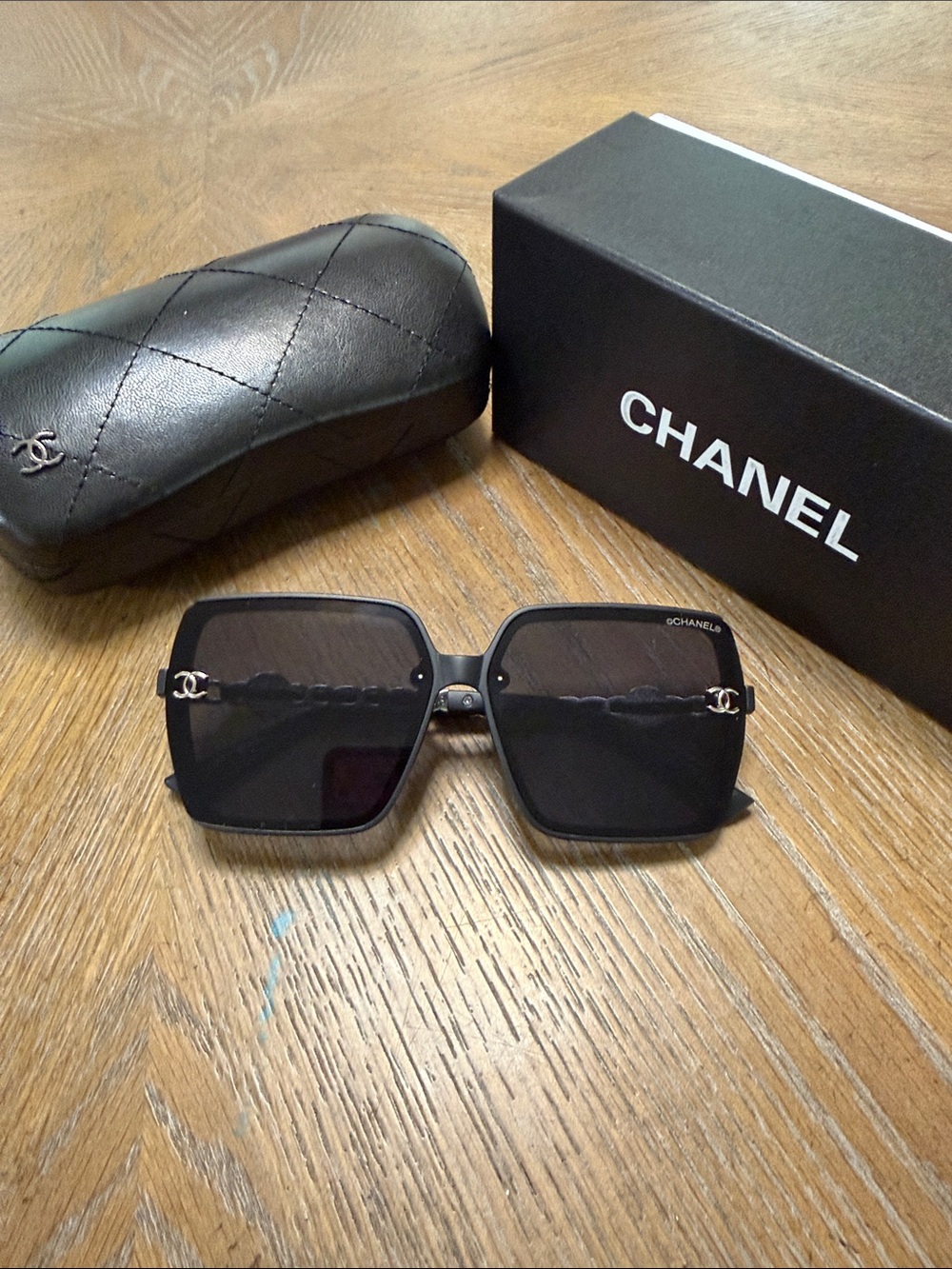 CHANEL Black & Silver Oversized Square Women's Sunglasses - Picture 3 of 8